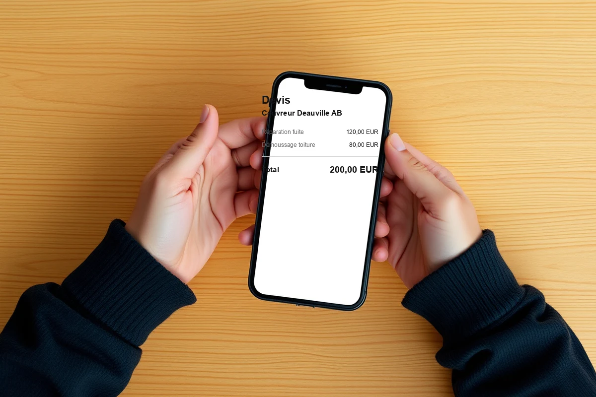 Devis couvreur à Deauville détaillé et transparent affiché sur smartphone